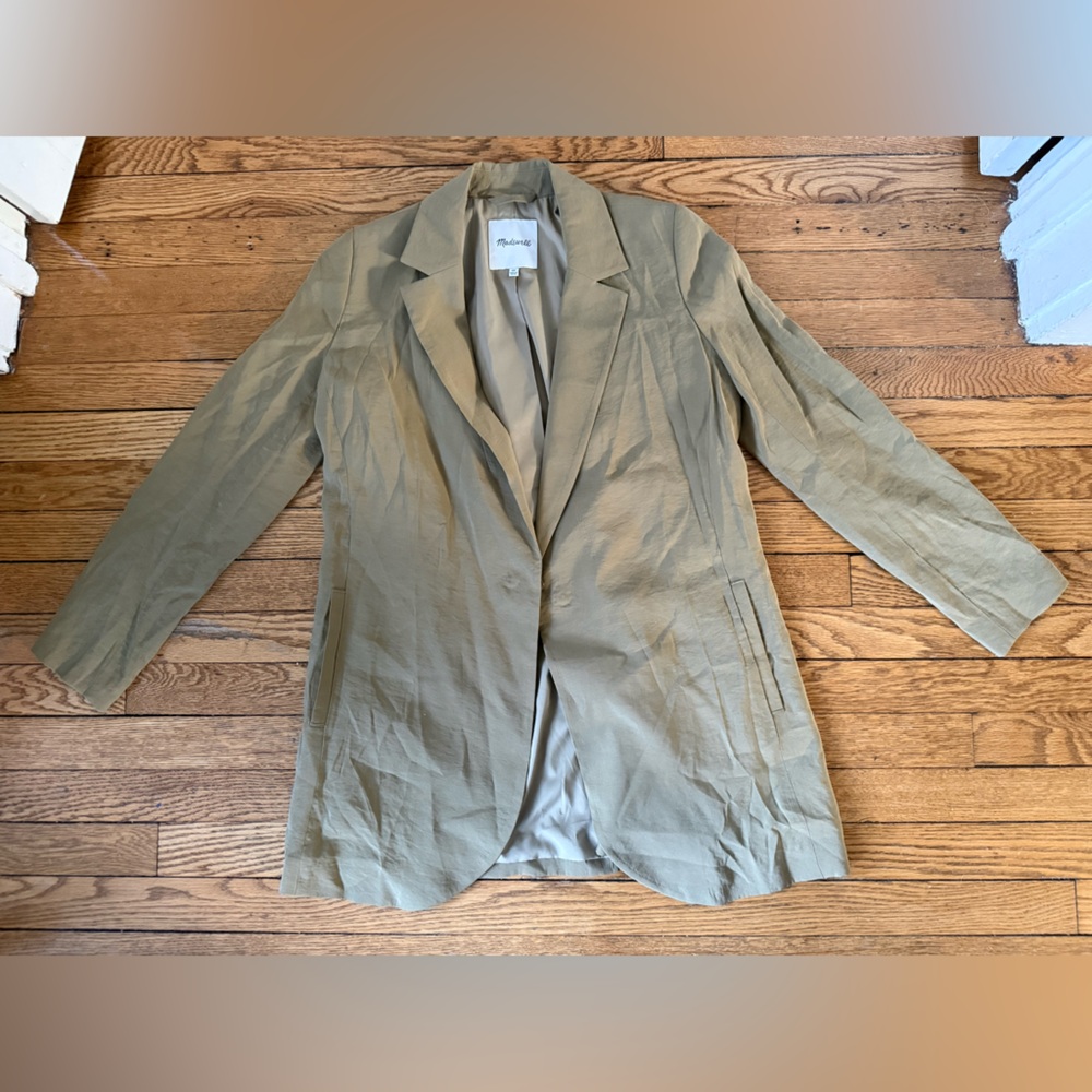 Madewell Olive Green Single-Button Oversized Blazer Jacket - Size XS